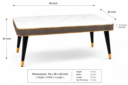 Image of WOODEN SPACE Majestic 4 Seater Wooden Dining Table Set | Urban Marble Top Dining Table with Chairs for Dining Room & Kitchen (Modern Vento Brown) (54x36x30 inch)