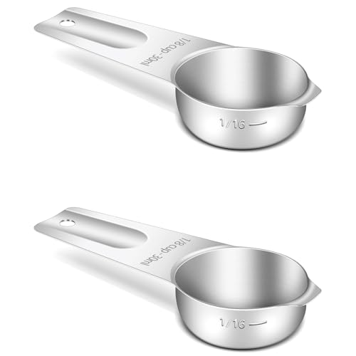 BERYLER 2PCS 1/8Cup (30ml, 1oz) Single Measuring Cup, Stainless Steel Measure Scoop, Metric and US Measurement, Heavy Duty, Dishwasher Safe