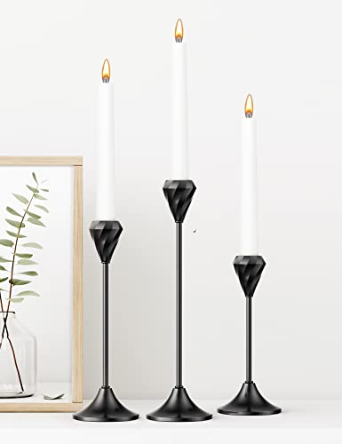 Black Candlesticks Holders Set Of 3, Candlestick Holders Diamond Shape Elegant For Mantle Decor, Dining, Date, Party, Festival Fitting Fit 3/4 Candle Treblewind #TOP4