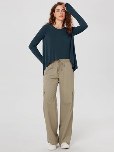 Image of ODODOS Soft Modal Long Sleeve Crop Top for Women with Thumb Hole Athletic Gym Workout Cropped Yoga Shirts