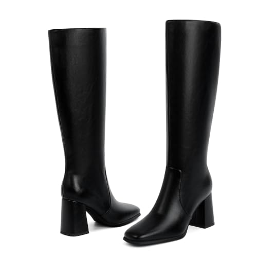Image of Modatope Knee High Boots Women Square Toe Chunky Heel Fashion Tall Boots | Block Heel Gogo Boots with Side Zipper,Fashion Heeled Fall Winter Boots,Long Dressy Boots for Women