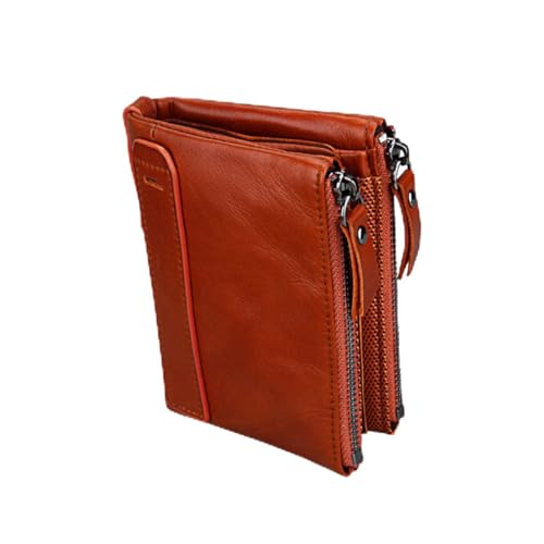 Portefeuille cuir orange zippé court multifonctionnel homme femme