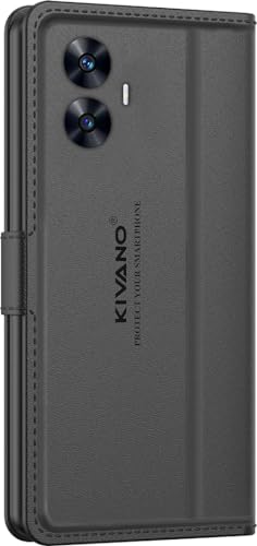 Image of KIVANO LUXE Compatible for Realme Narzo N55 / Realme C55 5G Luxury Handmade Leather Magnetic Flip Folio Case | Card Holder & Kickstand | Slim Protective Cover | Unisex - Black