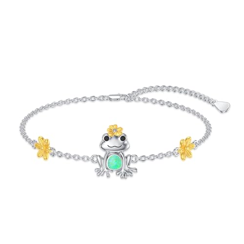 ABIGY Pulsera de rana, plata de ley 925, ópalo verde, pulsera de animales, rana, joya para mujer, talla única, Plata de ley, Ópalo