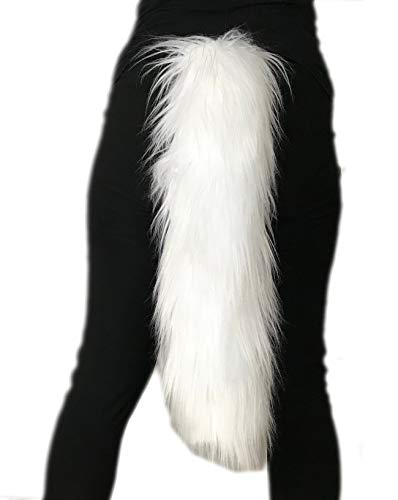 Bianna Creations Long Faux Fur Animal Luxury Tail Cosplay Fursuit Fursona Costume Dress Up Pet Play Furry Accessory (20 White)