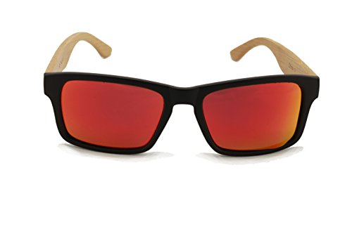 Rectangular Genuine Real Bamboo Wood Polarized Sunglasses With Reflective Mirror Tint2