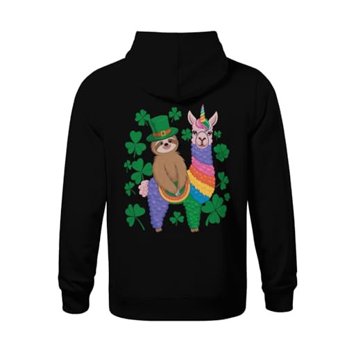 Kids Funny St Patricks Day Sloth Riding Cute Llama Unicorn Boys Girls Lightweight Kangaroo Pocket Fleece Hoodies3
