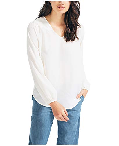 Nautica Women's Long Sleeve V-Neck Woven Shirt, Marshmallow, XX-Large