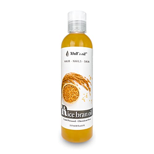 Well's Oil Rice Bran Oil | 100% Pure Natural Carrier Oil | Refined, Cold Pressed | For Body, Skin & Hair (8 fl oz / 237 ml)