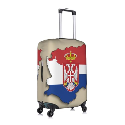 Serbia Flag Map Print Travel Elastic Suitcase Luggage Baggage Cover Protector, Washable And Anti-Scratch3