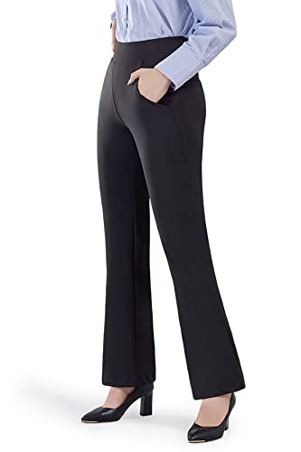 Bamans Yoga Dress Pants For Women Bootcut Stretch Work Pants Wide Leg With Pockets (Black, Large) #TOP1