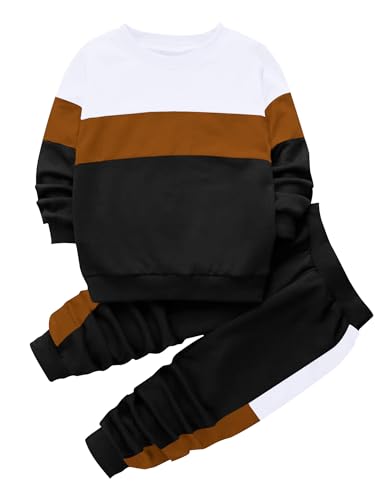 Babioboa Boy's 2 Piece Active Tracksuit Sets Casual Pullover Sweatsuit Color Block Long Sleeve Sweatshirts & Jogger Pants