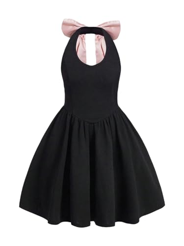 OYOANGLE Girl's Cute Bowknot Ruffle Halter Short Dress Party Prom Princess Dresses