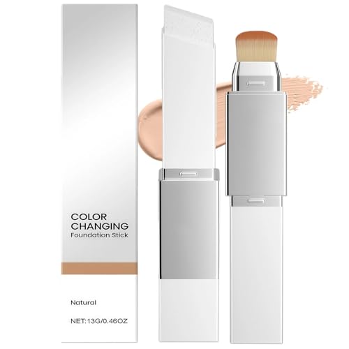 Color Changing Foundation Stick - Full To Medium Coverage Natural Base Makeup, With Built-in Brush, Compatible with Most Skin Types, Blendable & Long-lasting