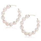 Pearl Hoop Earrings for Women Lightweight Faux Pearl Beaded Earrings Open Hoop Dangle Earrings...