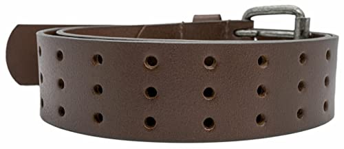 Full Grain Buffalo Leather 3-Hole Jeans Belt - Brown (36)