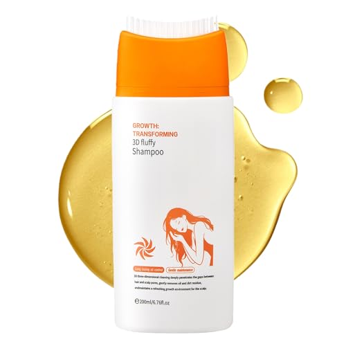 Shampoo volumizzante 3D con spazzola integrata, siero per la crescita dei capelli e shampoo, siero per cuoio capelluto e capelli per diradare i capelli e un volume dall'aspetto più pieno, ripara