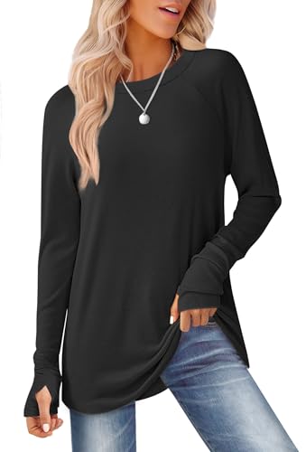 Womens Long Sleeve Tops Crew Neck T Shirts for Women Tunic Tops with Thumb Holes Fall Outfits for Women 2025