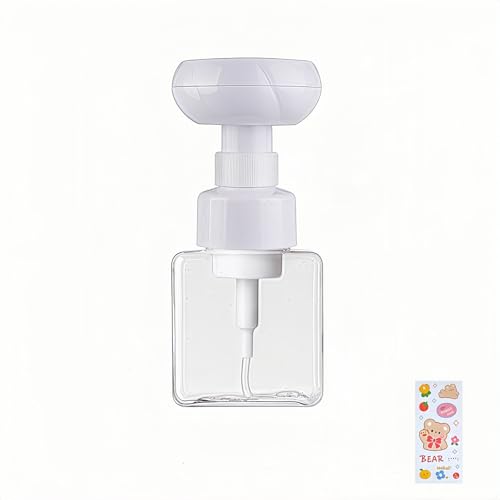 WJCCLYJC Flower Foam Dispenser Pump Bottle-250ml Reusable Plastic Soap Dispenser for Shampoo Hand Soap&Bath Includes Cute Stickers Perfect for Kids Bathroom Or Kitchen (Transparent)