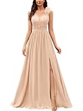 Miusol Women's Vintage V-Neck Sleeveless Sequined Split Formal Evening Maxi Dress (XX-Large, Champagne)