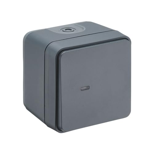 DEBFLEX - Cyklone - Bouton Poussoir Etanche avec Voyant Lumineux - Interrupteur Mural IP55 - Intérieur/Extérieur - Installation En Saillie - Anthracite - 75 x 75 x 65 mm