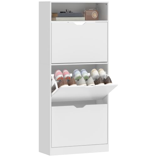 HOMCOM Scarpiera 18 paia armadio stretto 60 x 26 x 140 cm, bianco