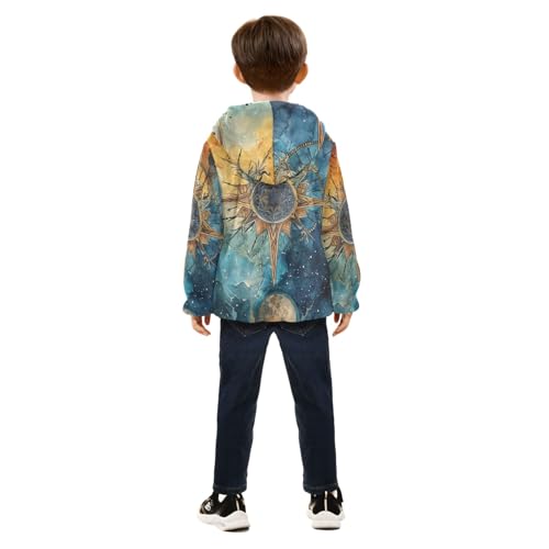 Boys Girls Fleece Jacket Vintage Sun and Stars Pattern Kids Warm Hooded Outwear Coat4