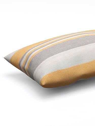 Image of 180 TC Pillow Cover Set of 2 | Pillow Cover Cotton 100% | Pillow Cover Set of 2 King Size | Wrinkle Free & Fade Resistance | Striped Pattern | Standard Size | All Season Use (Sand Yellow)
