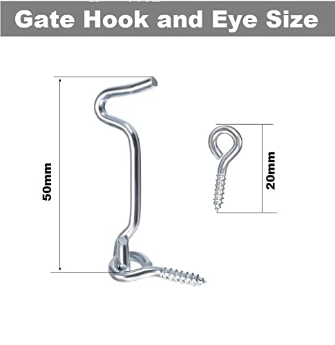 TERF® High Quality Cabin Hook And Eye Zinc 50mm  2 Inch  Gate Door Lock Latch Hook Eye For Window Slide Barn Bathroom Toilet Cabinet Cupboard Shed Gate Door Latch And Multi Purpose Use Pack Of 1