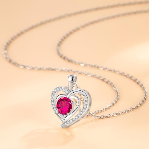Double-Heart-Necklace-for-Women-Silver-Plated-with-Cubic-Zirconia-12-Birthstone-Colors-Romantic-Jewelry-Gift-for-Wife-Mom-Girlfriend-or-Daughter-Perfect-for-Anniversary-Birthday-Valentines-Day-and-Mot
