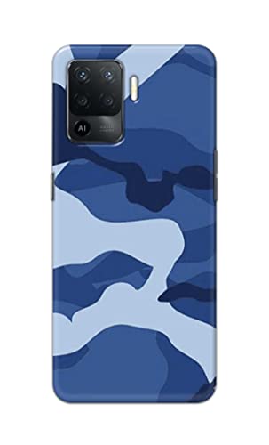 Image of Printed Hard Back Cover Case for Oppo F19 Pro Back Cover (Army Blue Pattern) -1302