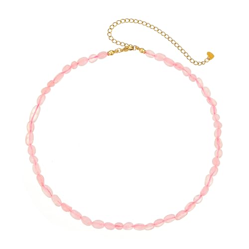 Wellike Beaded Necklaces For Women Trendy Dainty Choker Necklace Chain 18k Gold Plated Natural Chips Stone Handmade Everyday Bead Necklaces Fashion Rose Quartz Jewelry