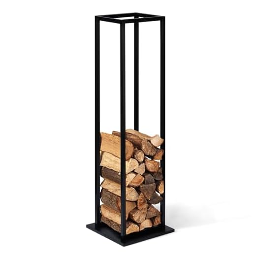 IDMarket - Portatroncos vertical de acero negro con estante H.112 CM para chimenea