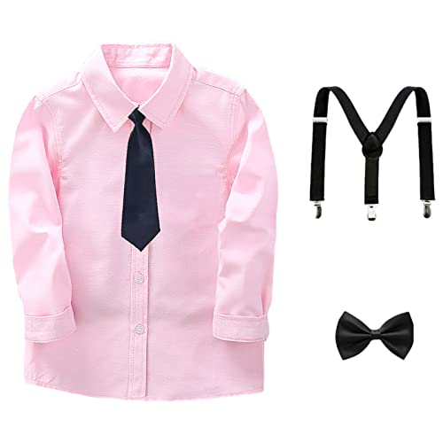 Image of amropi Boy Tuxedo Outfit 5-Piece Long Sleeve Bow-Tie Shirt and Suspender Pants Set for Age 1-13 Years