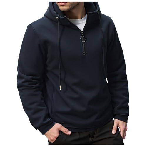 メンズ ハーフジップ スタンド スウェット プルオーバー トレーナー トップス 秋冬 パーカー 長袖 厚手 暖かい 大きいサイズ フード付き フーディー ゆったり カジュアル 無地 人気 柔らかい 普段着 通勤 通学 アウトドア