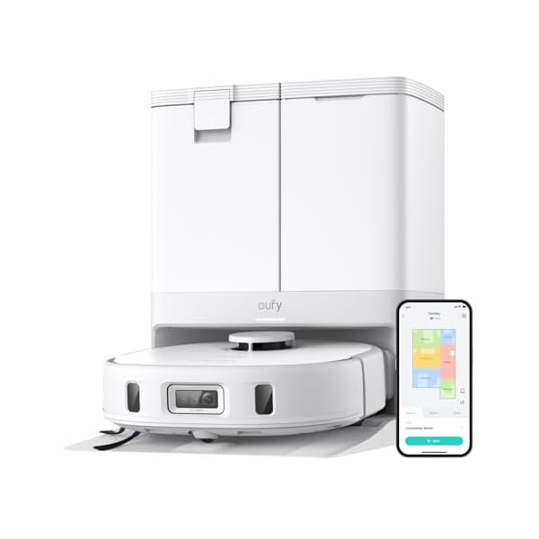 Eufy x10 pro omni robot vacuum and mop combo 8000 pa suction dual mops with 12 mm auto lift and carpet detection ai obstacle avoidance auto mop washing auto drying self emptying white  urban country home decor