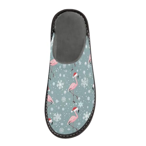 Slippers for Women Flamingos Santa Hats Pattern Soft Winter Warm Shoes Indoor Outdoor Non-Slip House Travel Slippers3