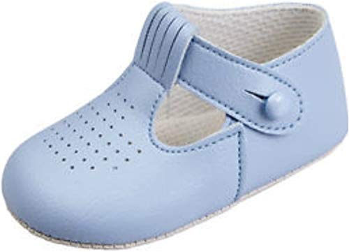 Zapatos para bebés, con estampado en forma de T y agujero; fabricado en Inglaterra por Early Days Baypods, color Azul, talla 18-24 Meses