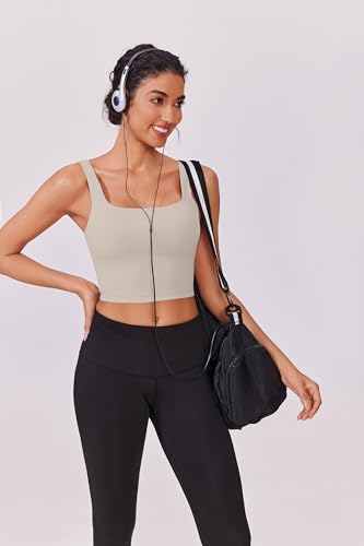 Image of PINSPARK Sports Bra for Women Square Neck Longline Tank Top with Built in Bra