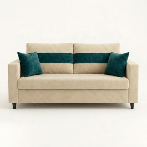Image of FURNY Luxury Conva 2 Seater Sofa Set for Living Room |Soft Suede Fabric Upholstered | Modern Cushioned Comfortable Couch for Home Office & Drawing Room | Cream
