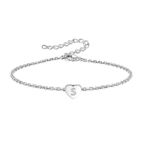 KunBead Jewelry Mini Size Silver Initial A-Z Letter Bracelet Love Heart Charm Stainless Steel Birthday Jewellery Gift Bracelets for Women
