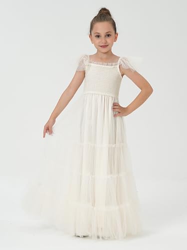 2Bunnies Girls' Vintage Boho Smocked Bodice Ruffle Tulle Maxi Dress4