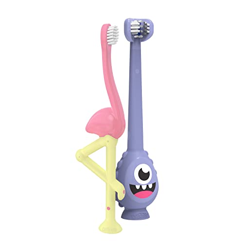 Image of Dr. Brown's ToothScrubber Toddler Toothbrush, Monster and Flamingo, 2-Pack