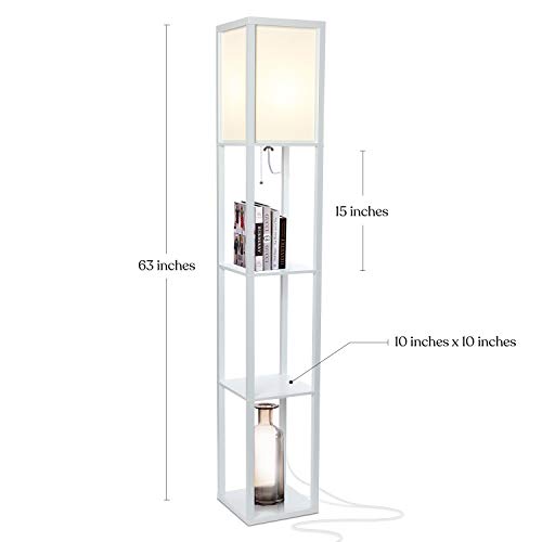 Brightech Maxwell - Modern Shelf Floor Lamp With Lamp Shade And Led Bulb - Corner Display Floor Lamps With Shelves For Living Room, Bedroom And Office - White #TOP4