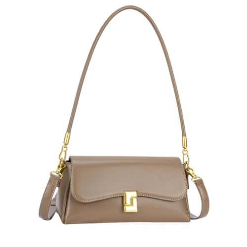 Bolsa Feminina Fivela Ombro Alça Transversal Ajustável Luxo QUBCCUM (Marrom Claro)