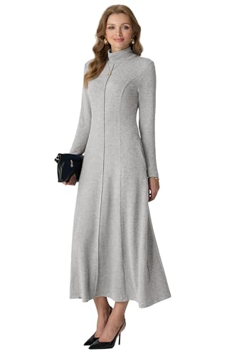 GRECERELLE Women's 2025 Fall Winter Casual Mock Neck Long Sleeve Flared Maxi Sweater Dress with Pockets (XS - 3XL)