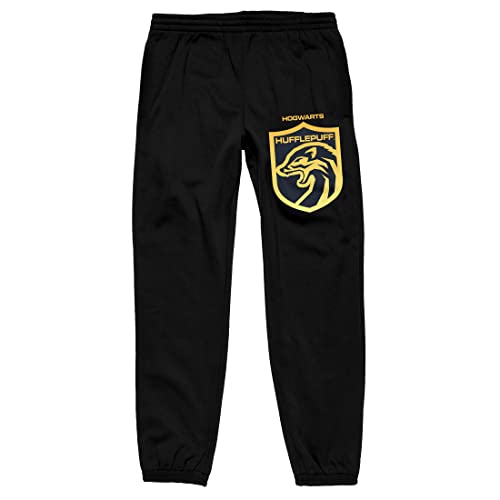 Harry Potter House of Hufflepuff Badger Crest Men's Black Graphic Sleep Pants