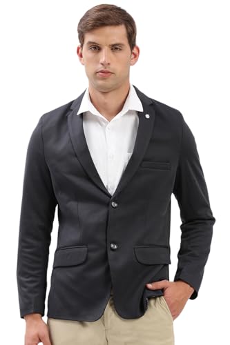 Image of SHOWOFFFF Men Solid Single Breasted Casual Blazer | Notched Lapel Full Sleeves Cotton Blazer for Mens | Slim Fit Regular Length Blazer for Men's