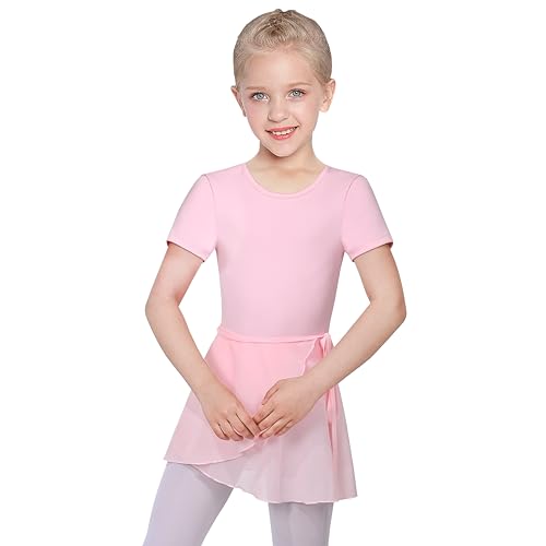 Sunny Fashion Girls Dress 2 Piece Set Pink Wrap Style Ballet Basic Leotard2