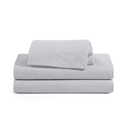 Image of Tommy Hilfiger - Full Size Sheets Set, Crisp & Tailored Cooling Sheets w /a Naturally Smooth Cotton Percale Lightweight Feel - Bed Sheets w /Matching Pillowcases & Fitted Sheet (Ithaca Stripe Blue)